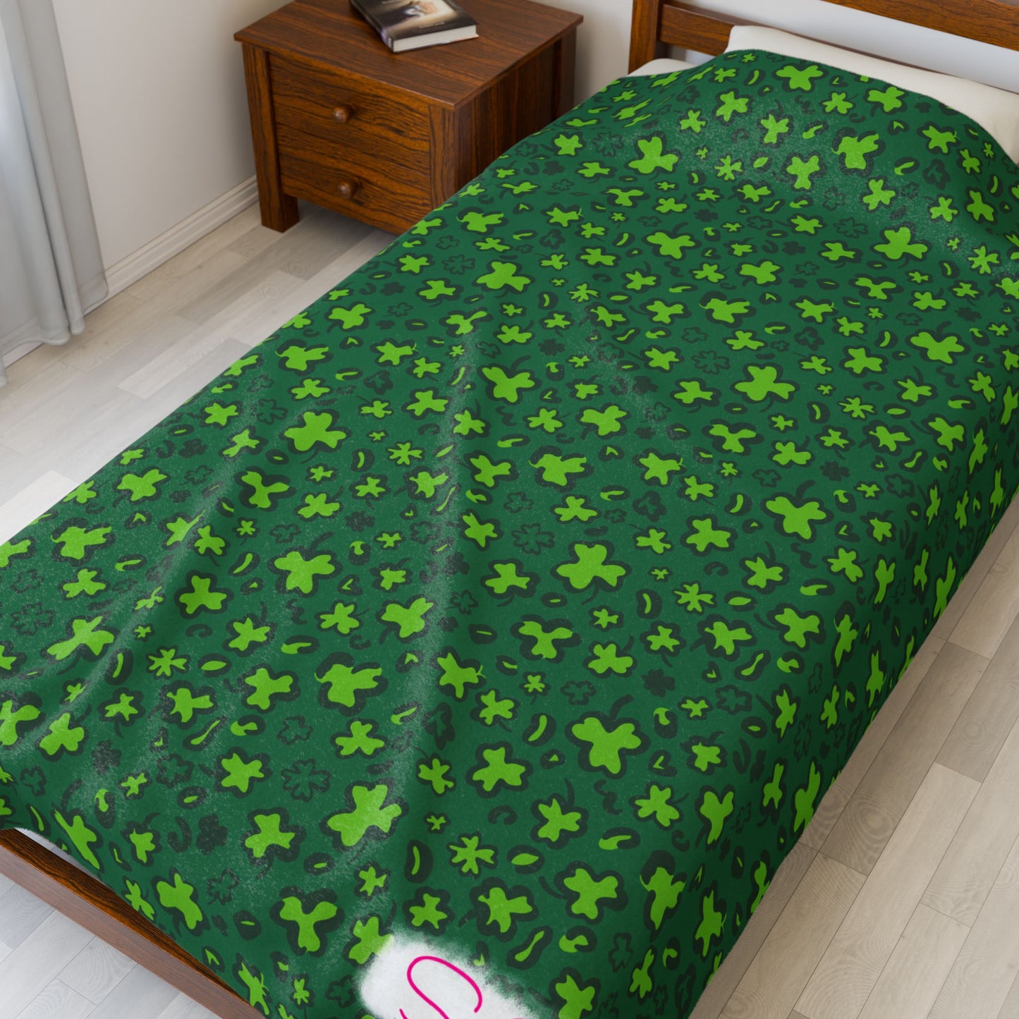 Leopard Print Shamrock Throw Blanket St. Patty’s Day Home Decor Polyamory Sisterwives ENM Friendly Home Decor | Swinger Lifestyle Cozy Blanket