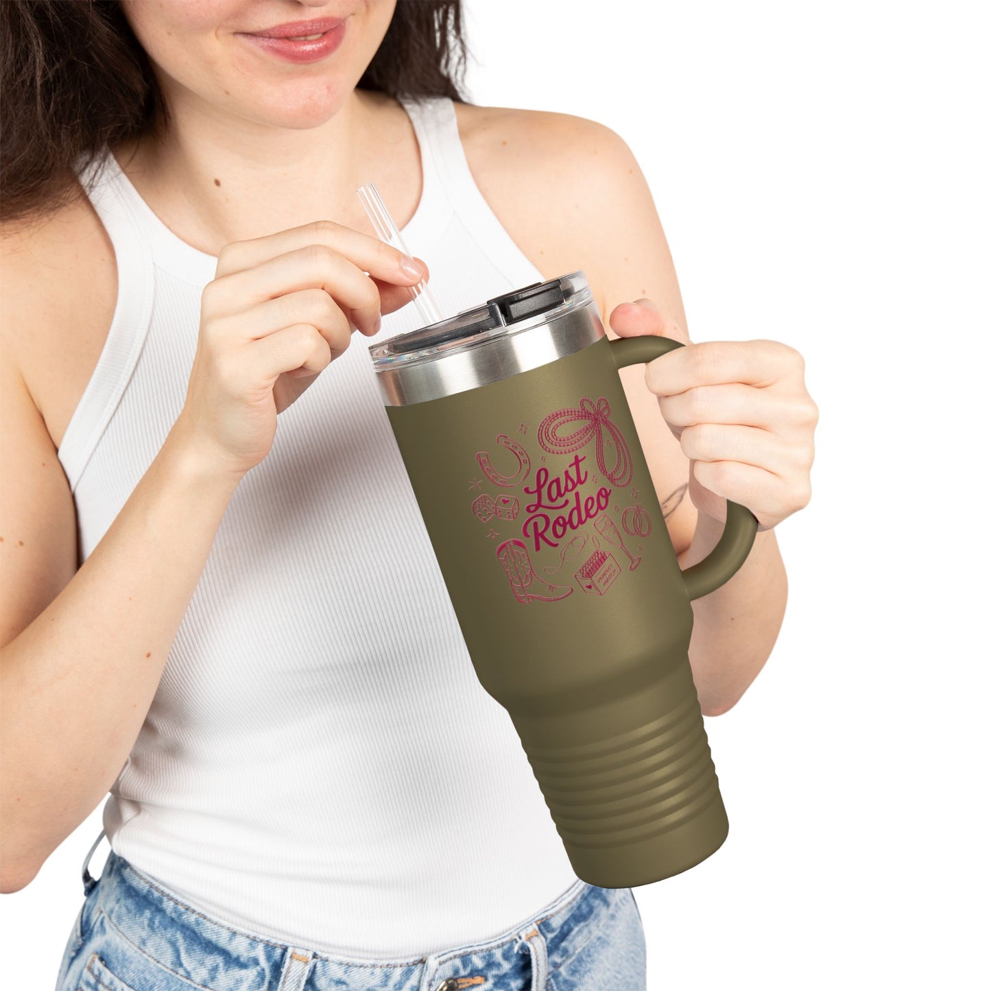 Last Rodeo 40oz Insulated Travel Mug – Western Bachelorette Lucky Cowgirl Tumbler with Straw | Stainless Steel BPA-Free Cup