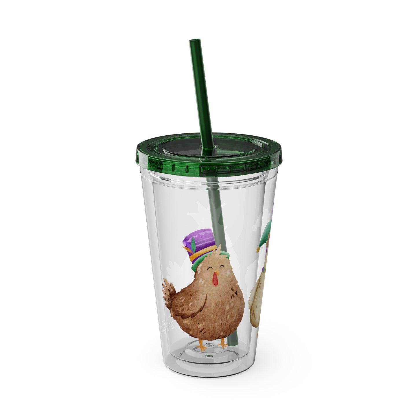Mardi Gras Chicken 16oz Sunsplash Tumbler | Funny Farm Chicken Drink Cup | Cajun Mardi Gras Drinkware | Colorful Chicken Lover Gift | Farmhouse Humor Tumbler