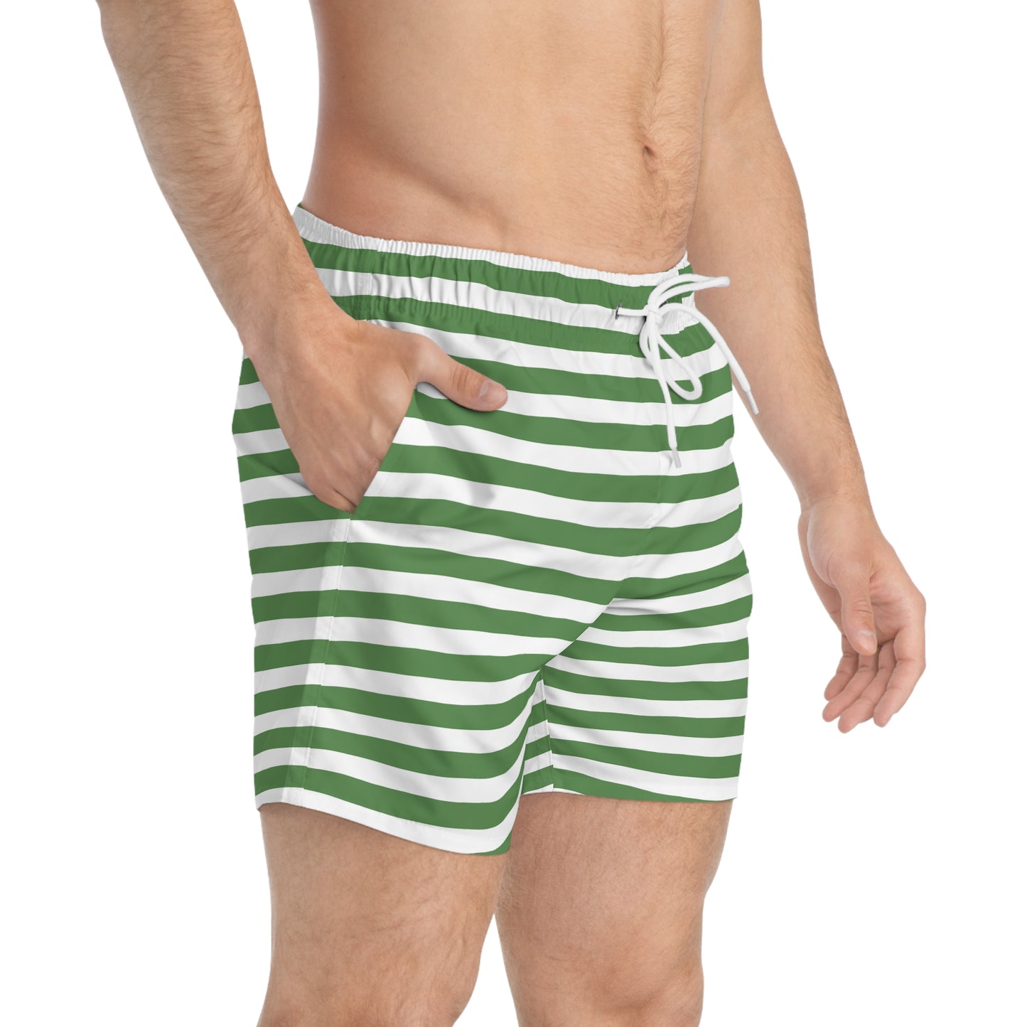 Green Striped Swim Trunks for Men – Preppy Fast-Dry Board Shorts with Drawstring | XS–3XL Summer Swimwear