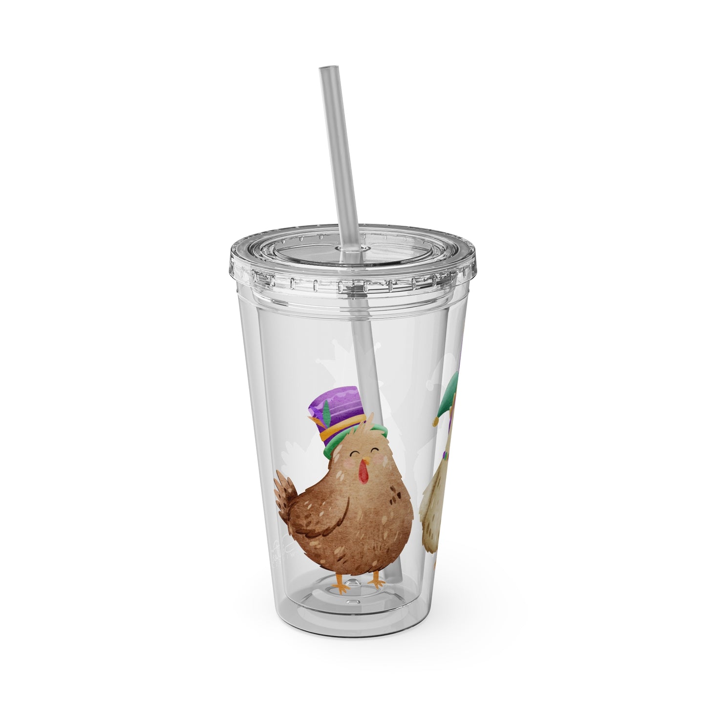 Mardi Gras Chicken 16oz Sunsplash Tumbler | Funny Farm Chicken Drink Cup | Cajun Mardi Gras Drinkware | Colorful Chicken Lover Gift | Farmhouse Humor Tumbler