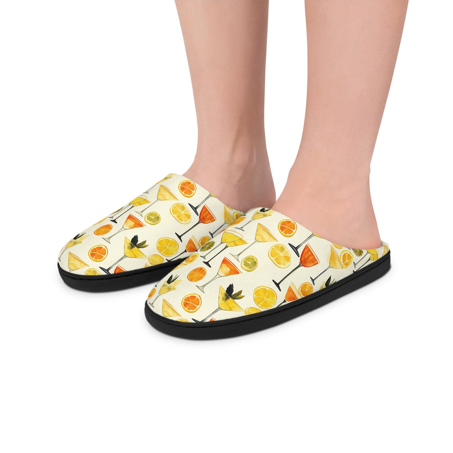 Men’s Cocktail Slippers – Citrus Martini Indoor House Shoes | Polyamory ENM Lifestyle Loungewear | Cozy Non-Slip Slippers
