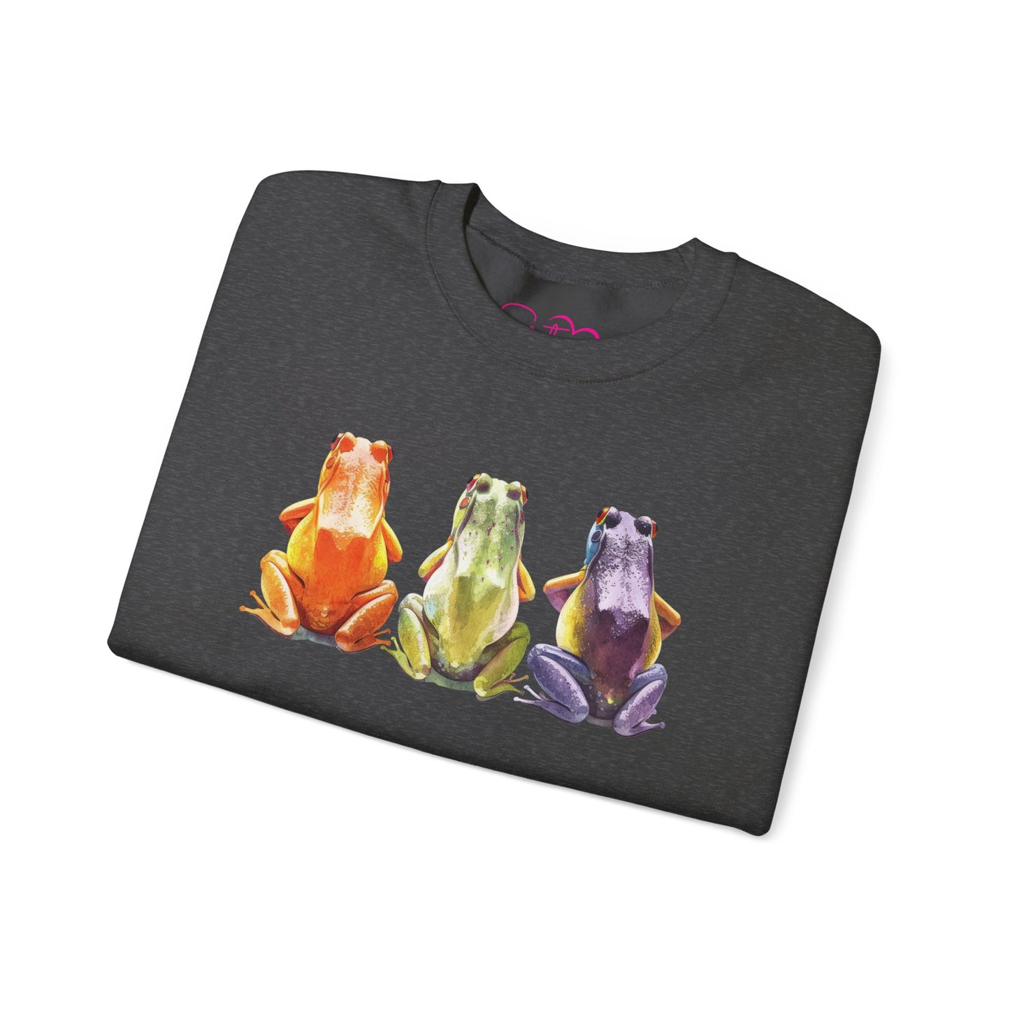 Three Frogs Crewneck Sweatshirt | Chosen Family Symbol Pullover | Polyamory & ENM Cozy Apparel | Whimsical Nature Graphic Sweatshirt