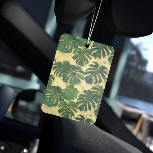 Tropical Leaf Car Air Freshener – Green Jungle Aesthetic Hanging Diffuser | Pine, New Car & Black Ice Scents