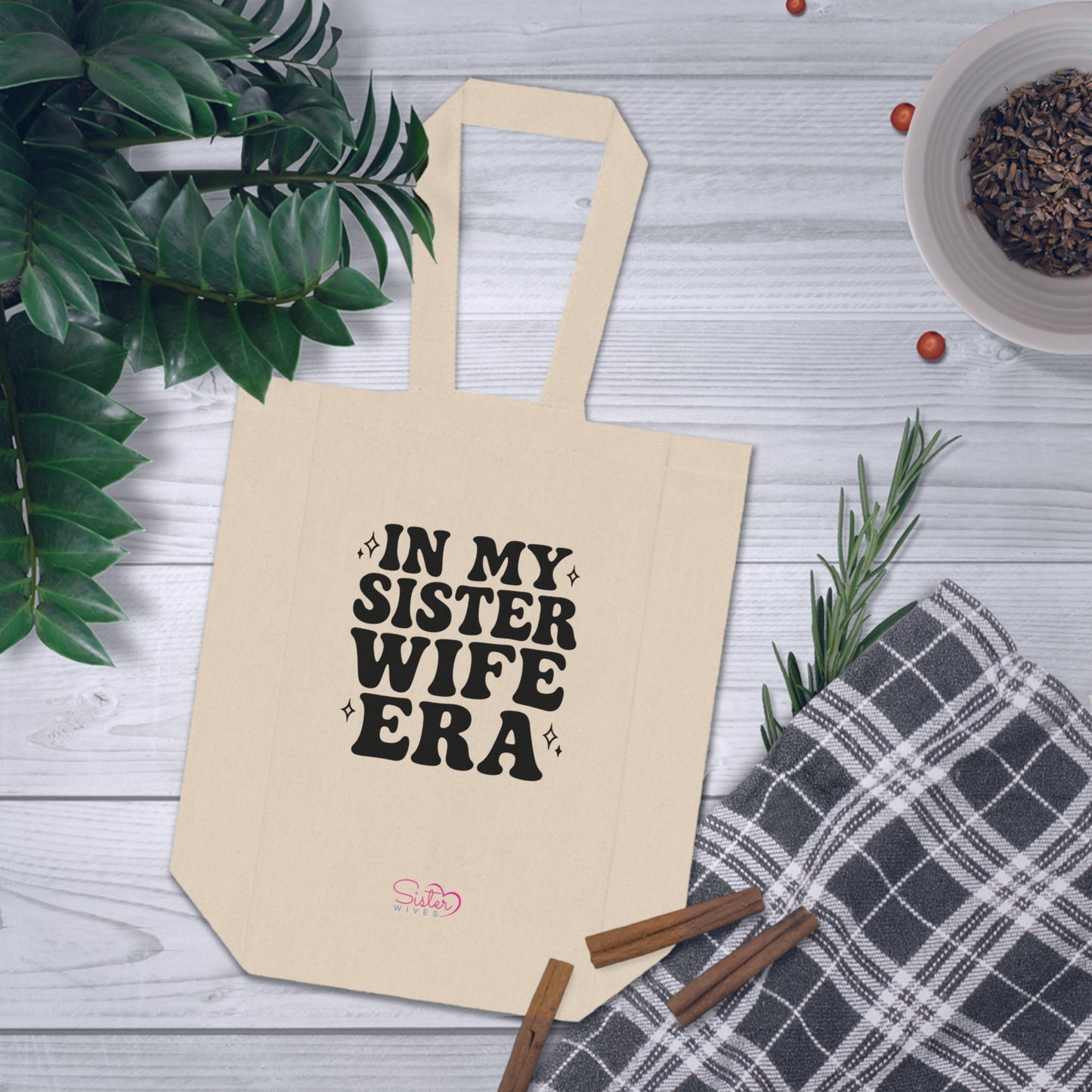 Double Wine Tote Black "In My Sister Wife Era" Canvas Bottle Carrier, Bridal Shower & Sisterhood Gift