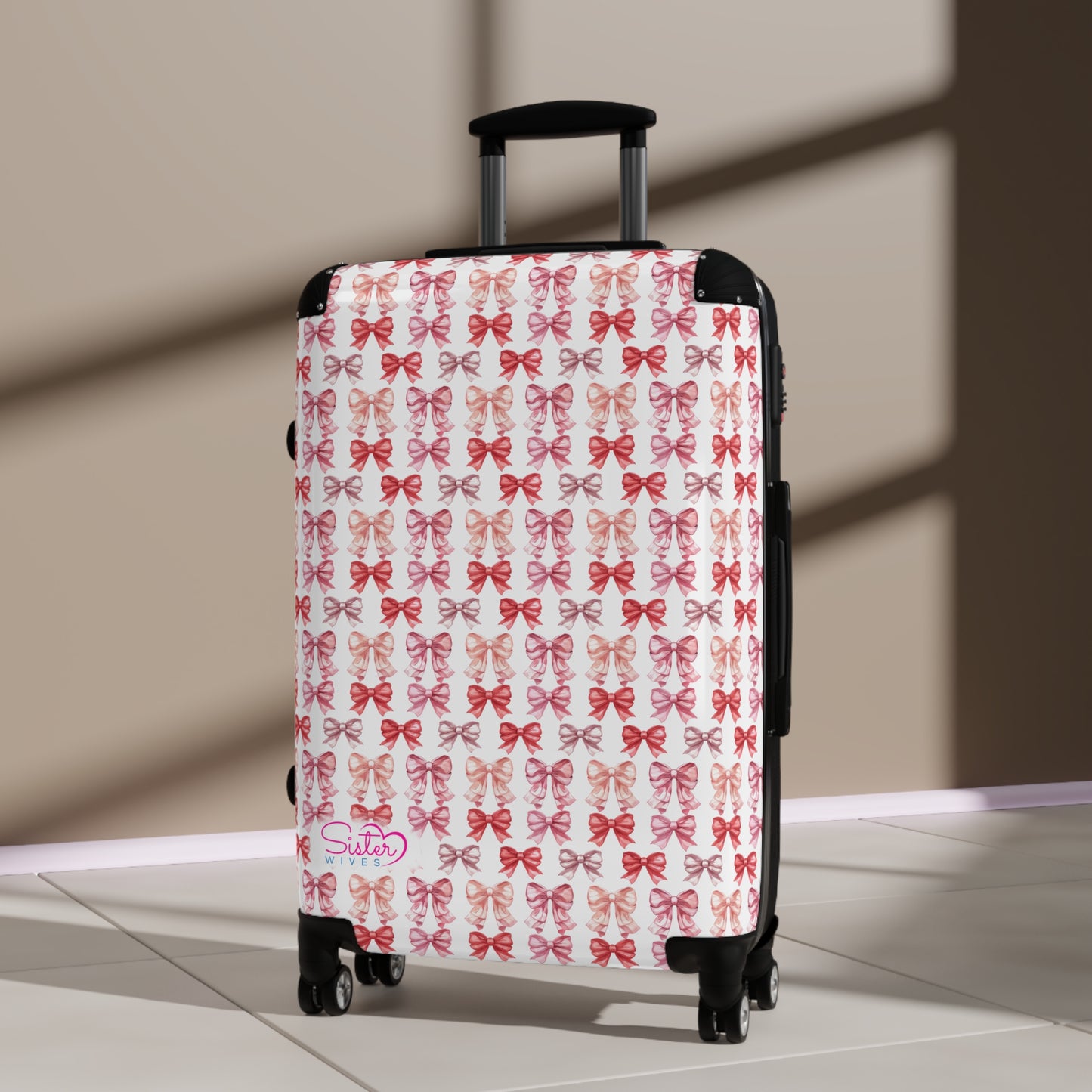 SisterWives Coquette Pink & Red Bows Suitcase - Luggage, Travel Gear, Vacation Essential, Summer Adventure Bag, Stylish Travel Accessory