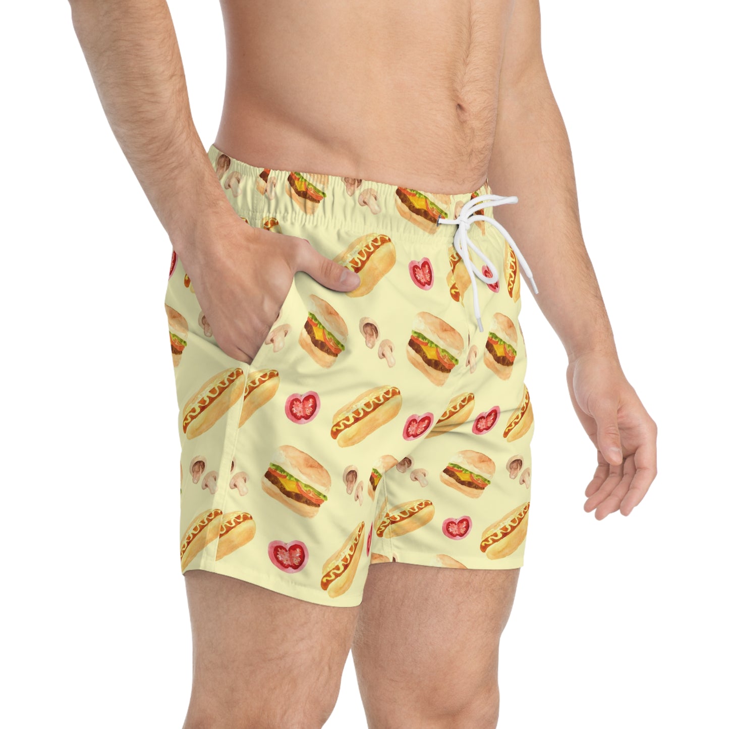 Men’s BBQ Swim Trunks – Grill & Cookout Boardshorts | Funny Food Print Swimwear | Fast-Dry Summer Swim Shorts