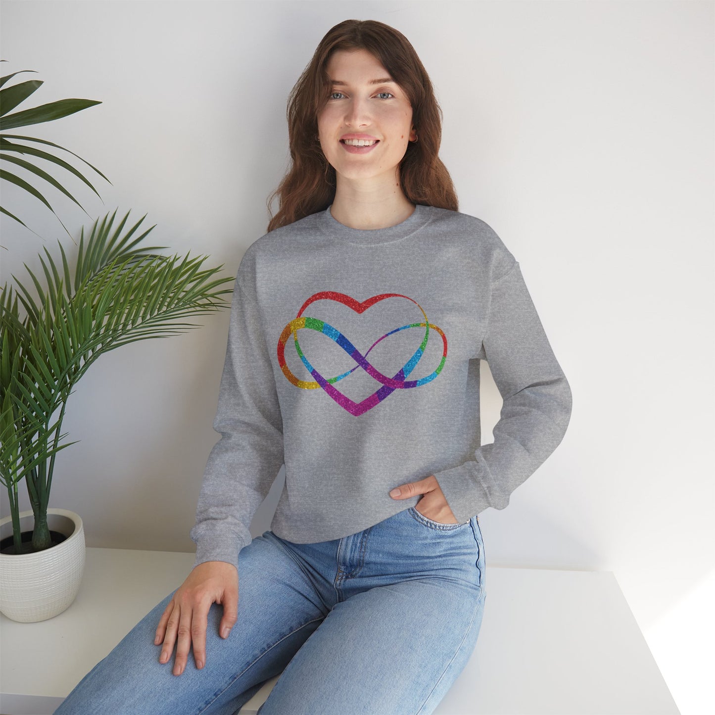 Infinity Heart Crewneck Sweatshirt | Polyamory & ENM Symbol Pullover | LGBTQ+ Inclusive Chosen Family Apparel | Cozy Pride Sweatshirt