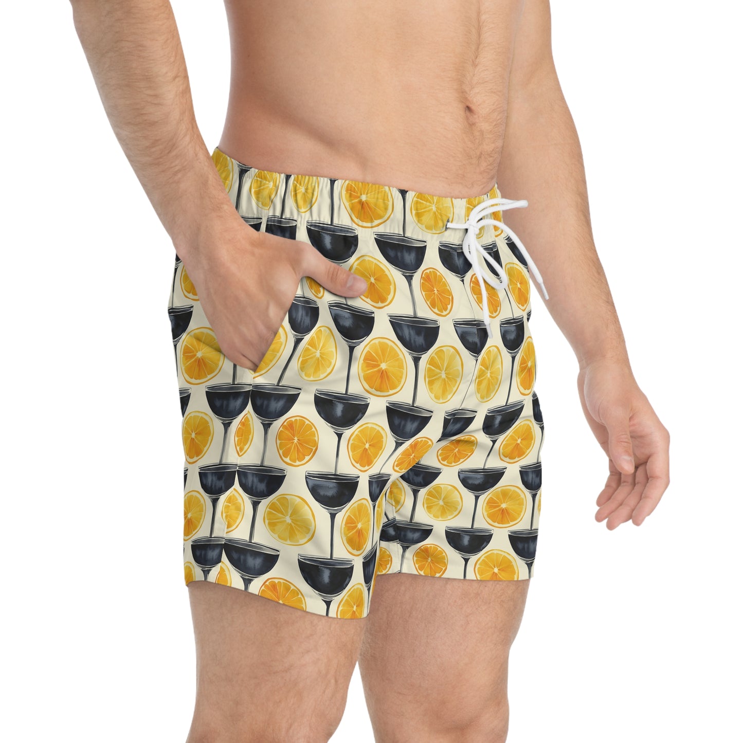 Men’s Cocktail Swim Trunks – Citrus Martini Resort Boardshorts | Polyamory ENM Lifestyle Poolwear | Fast-Dry Summer Swim Shorts