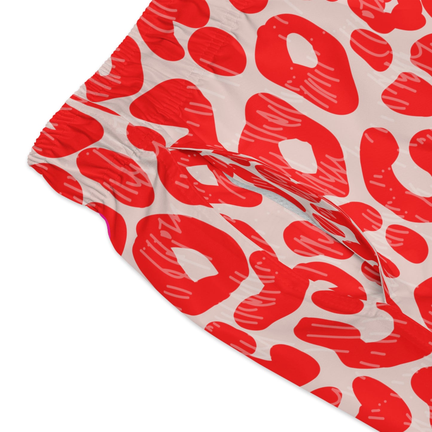 Men’s Valentine’s Leopard Heart Swim Trunks – Red Animal Print Board Shorts, Polyamory & ENM Friendly Swimwear, Fast-Dry Summer Shorts