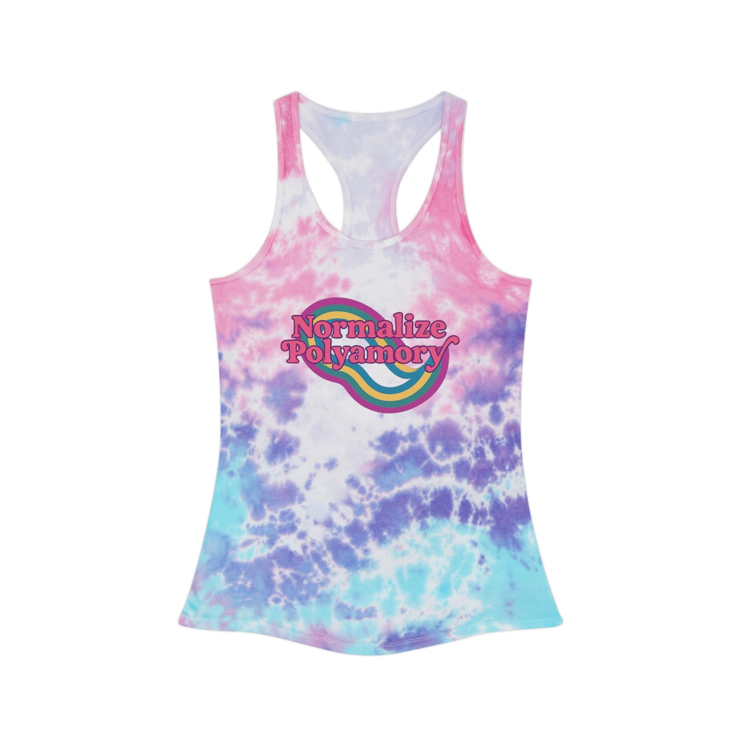 Normalize Polyamory Retro Tie Dye Racerback Tank Top, ethical nonmonogamy, Sisterwives, Polyamory Tank Top