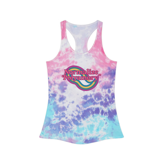 Normalize Polyamory Retro Tie Dye Racerback Tank Top, ethical nonmonogamy, Sisterwives, Polyamory Tank Top