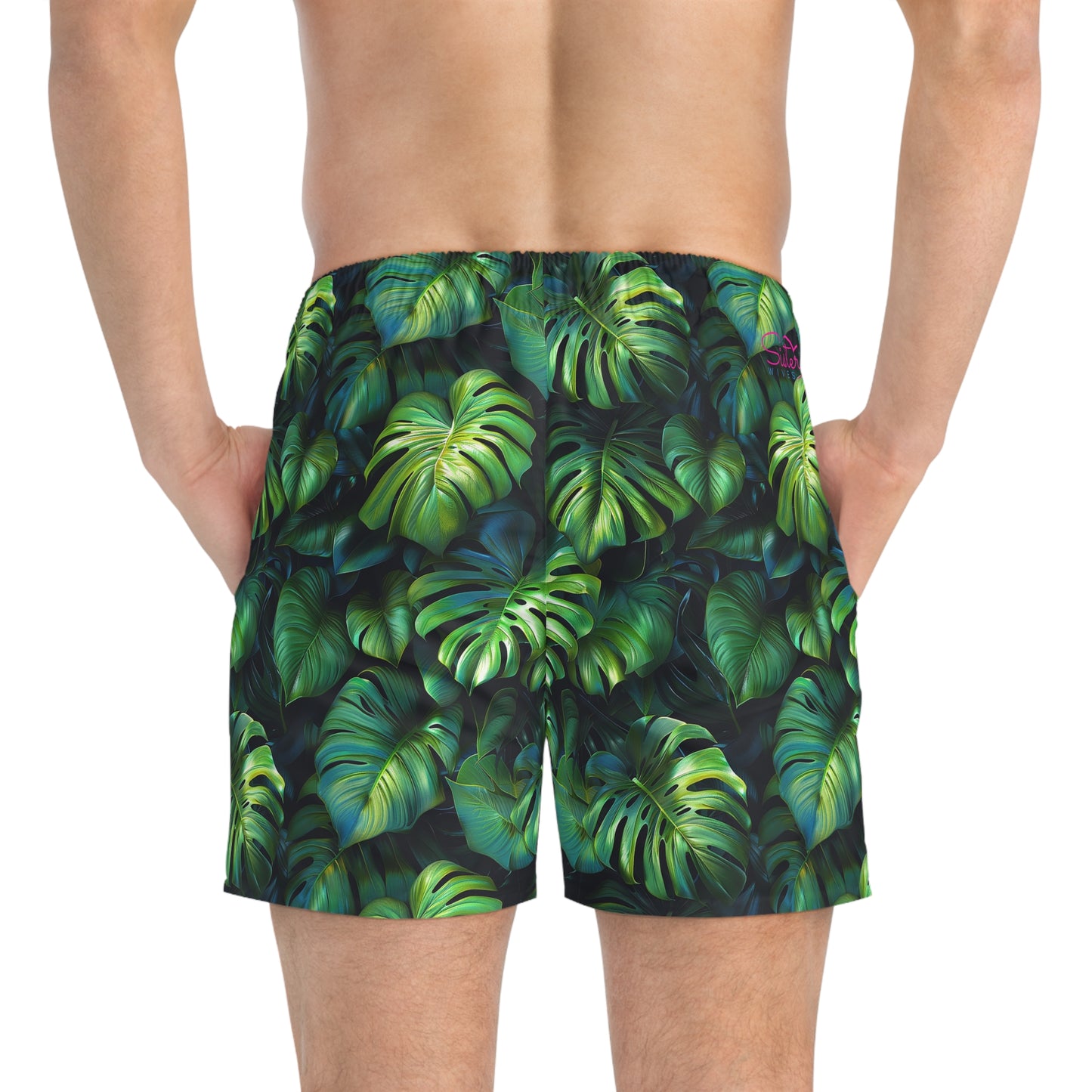 Green Tropical Leaf Swim Trunks for Men – Jungle Fast-Dry Board Shorts with Drawstring | XS–3XL Summer Swimwear