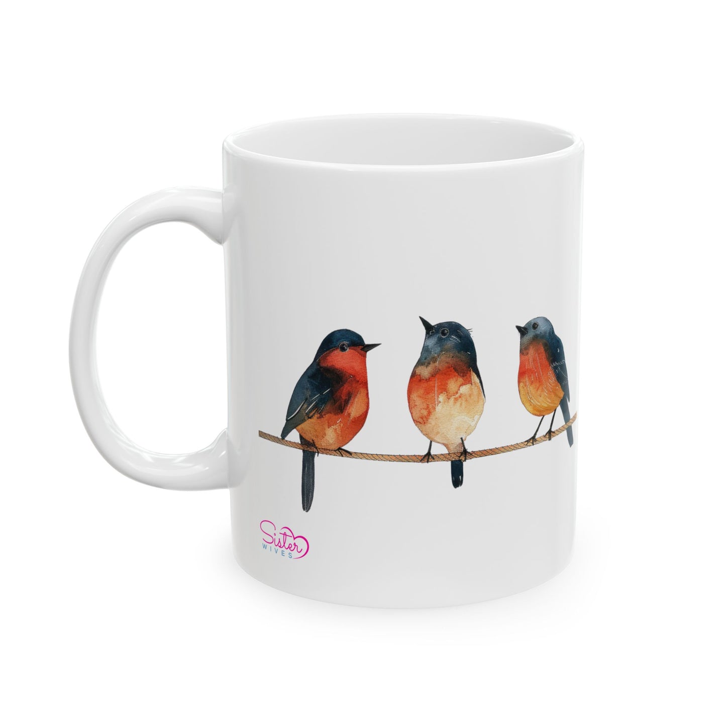 Three Birds Mug | Chosen Family Coffee Cup | Polyamory & Sisterwives Symbol Mug | Ethical Non-Monogamy Gift | Cozy Ceramic Mug