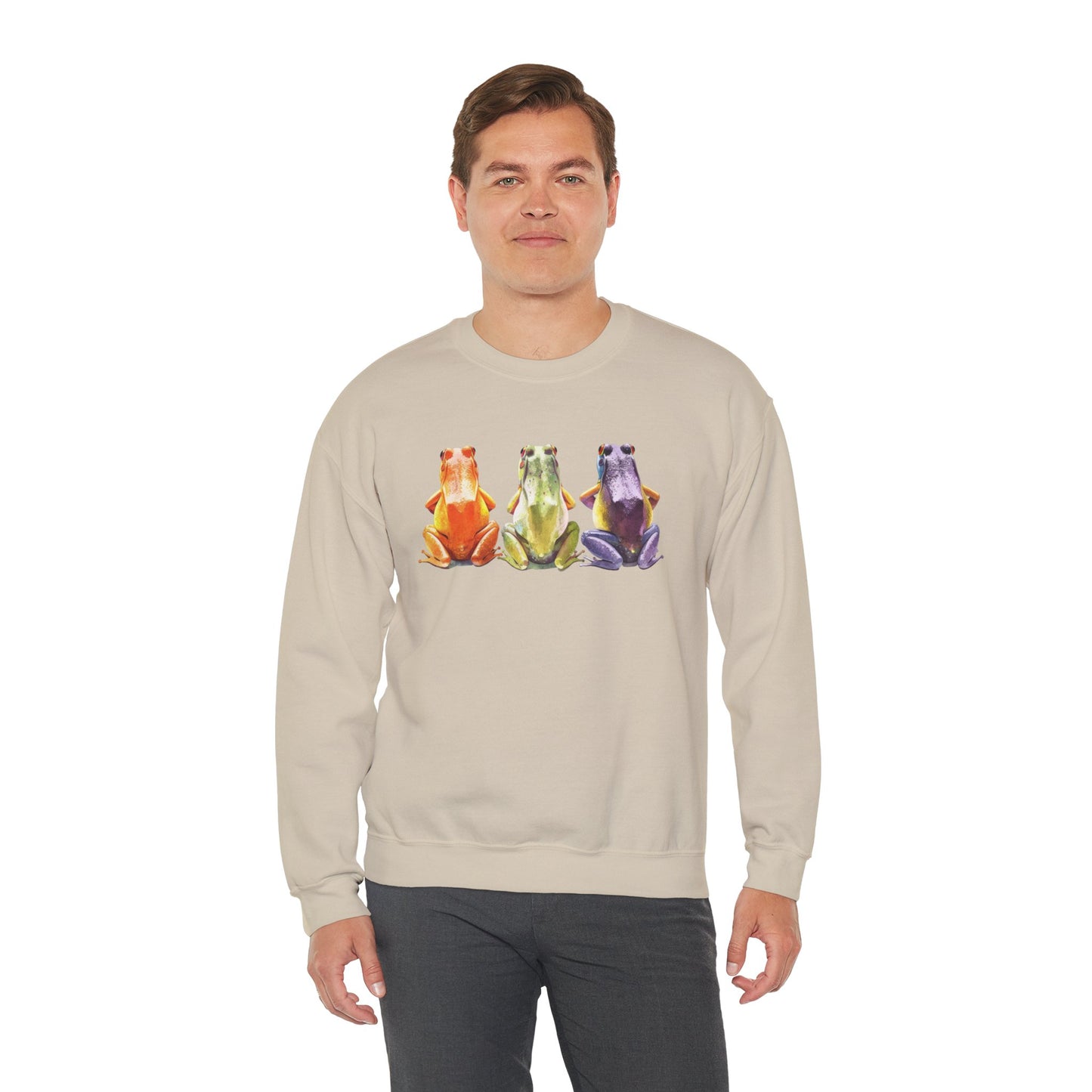 Three Frogs Crewneck Sweatshirt | Chosen Family Symbol Pullover | Polyamory & ENM Cozy Apparel | Whimsical Nature Graphic Sweatshirt