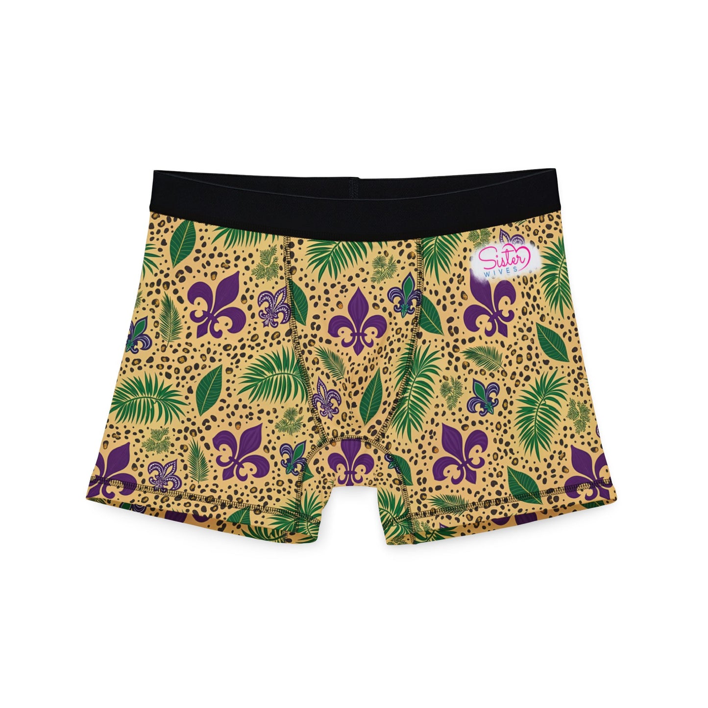 Mardi Gras Cheetah Print Men’s Boxer Briefs | Polyamory ENM Pride Underwear, Matching Couples Underwear