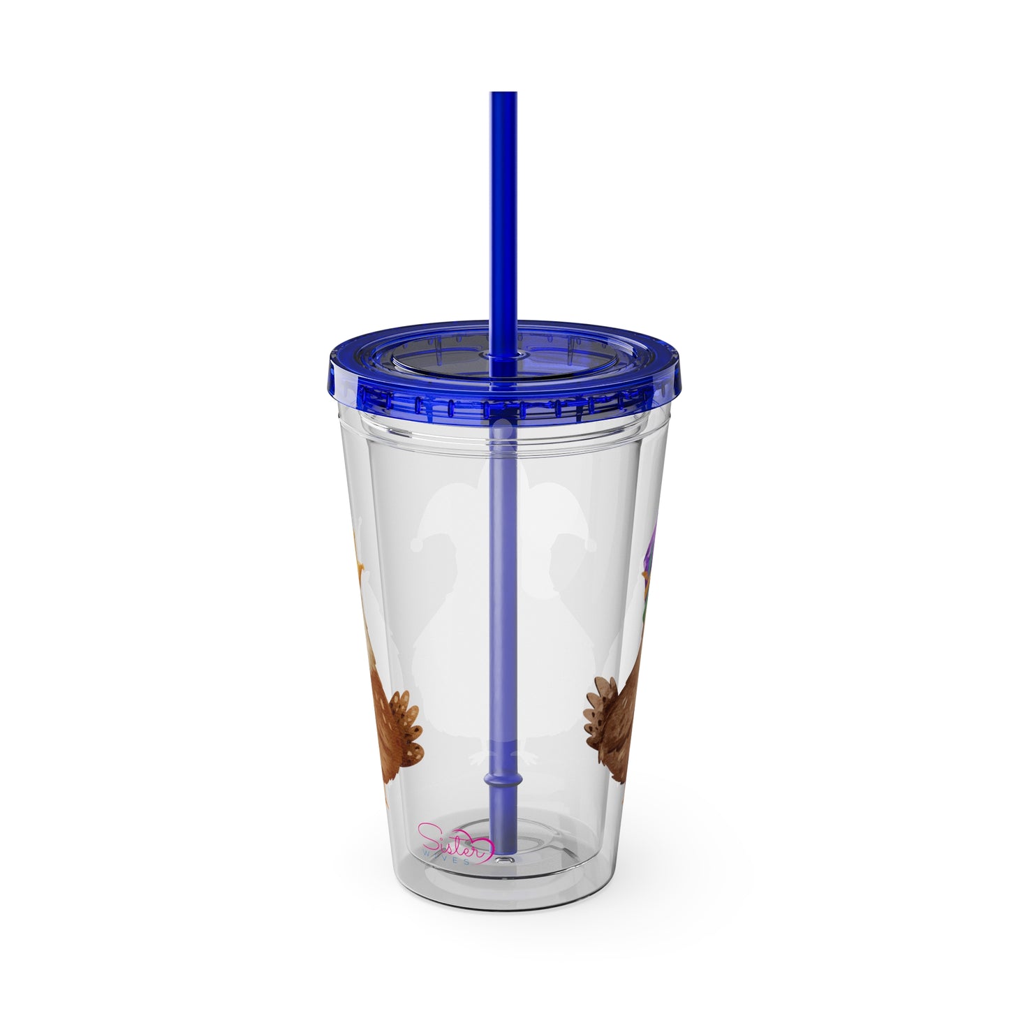 Mardi Gras Chicken 16oz Sunsplash Tumbler | Funny Farm Chicken Drink Cup | Cajun Mardi Gras Drinkware | Colorful Chicken Lover Gift | Farmhouse Humor Tumbler