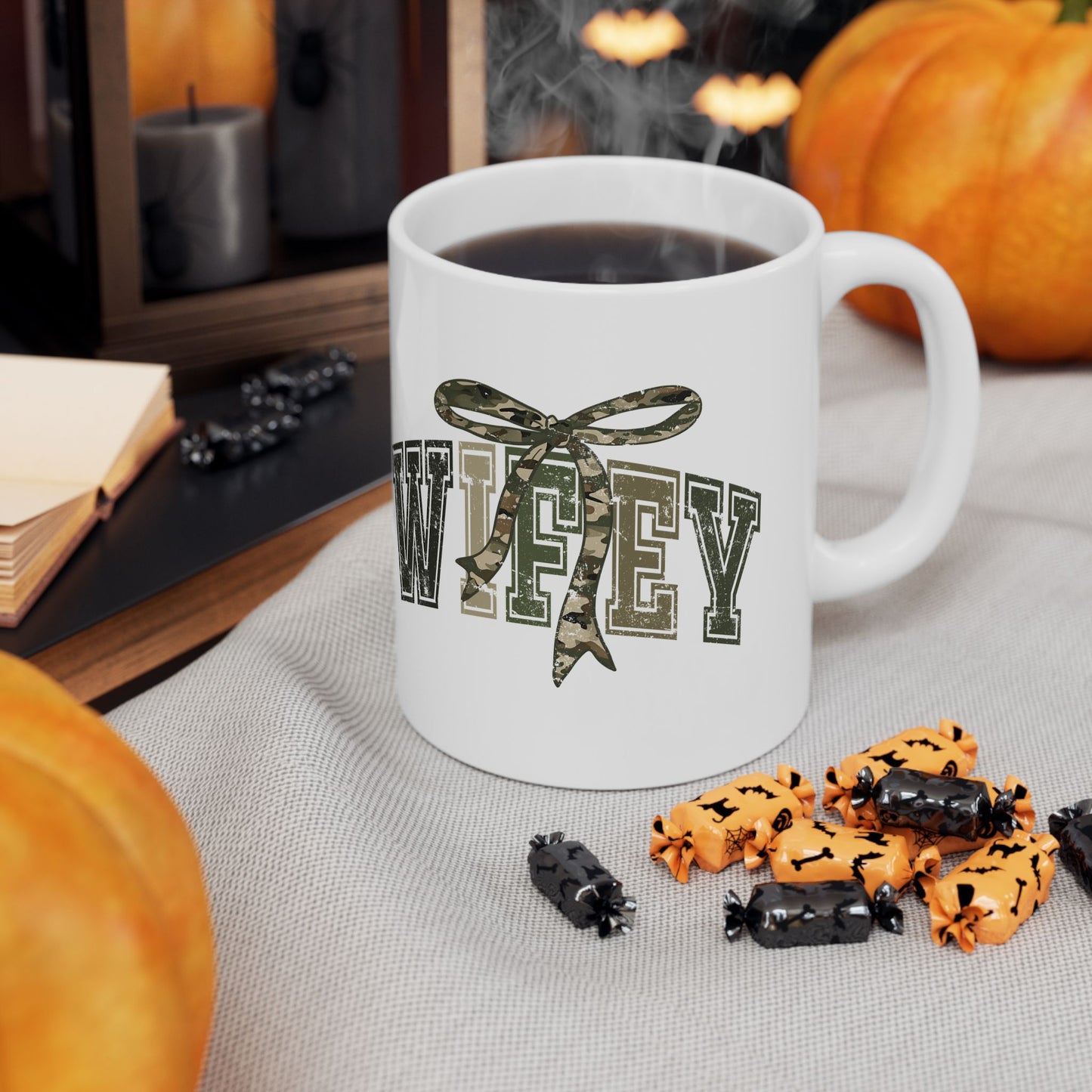 Wifey Mug with Camo Bow | Sister Wife Coffee Cup | Polyamory & ENM Lifestyle Mug | Cozy Ceramic Mug | Gift for Wives