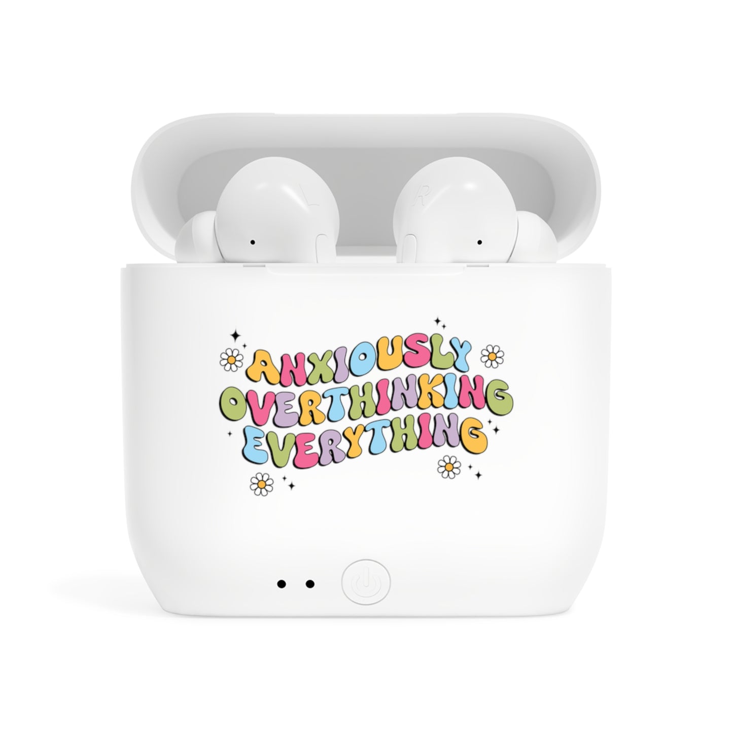 Anxiously Overthinking Everything Wireless Earbuds – Funny Mental Health Earbuds | Essos Bluetooth Earbuds with Charging Case