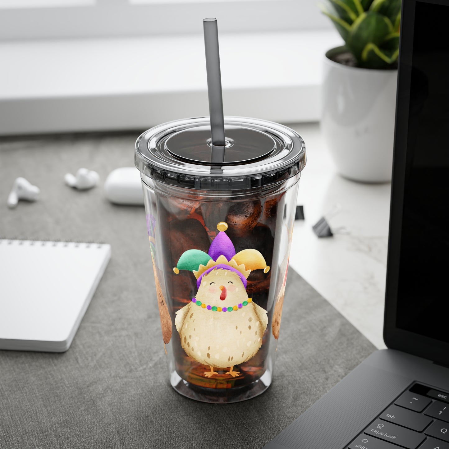 Mardi Gras Chicken 16oz Sunsplash Tumbler | Funny Farm Chicken Drink Cup | Cajun Mardi Gras Drinkware | Colorful Chicken Lover Gift | Farmhouse Humor Tumbler