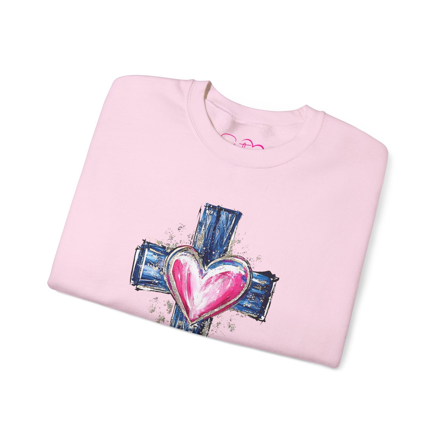 Cross with Heart Crewneck Sweatshirt | Love-Centered Faith Pullover | Inclusive Christian Apparel | Cozy Spiritual Sweatshirt
