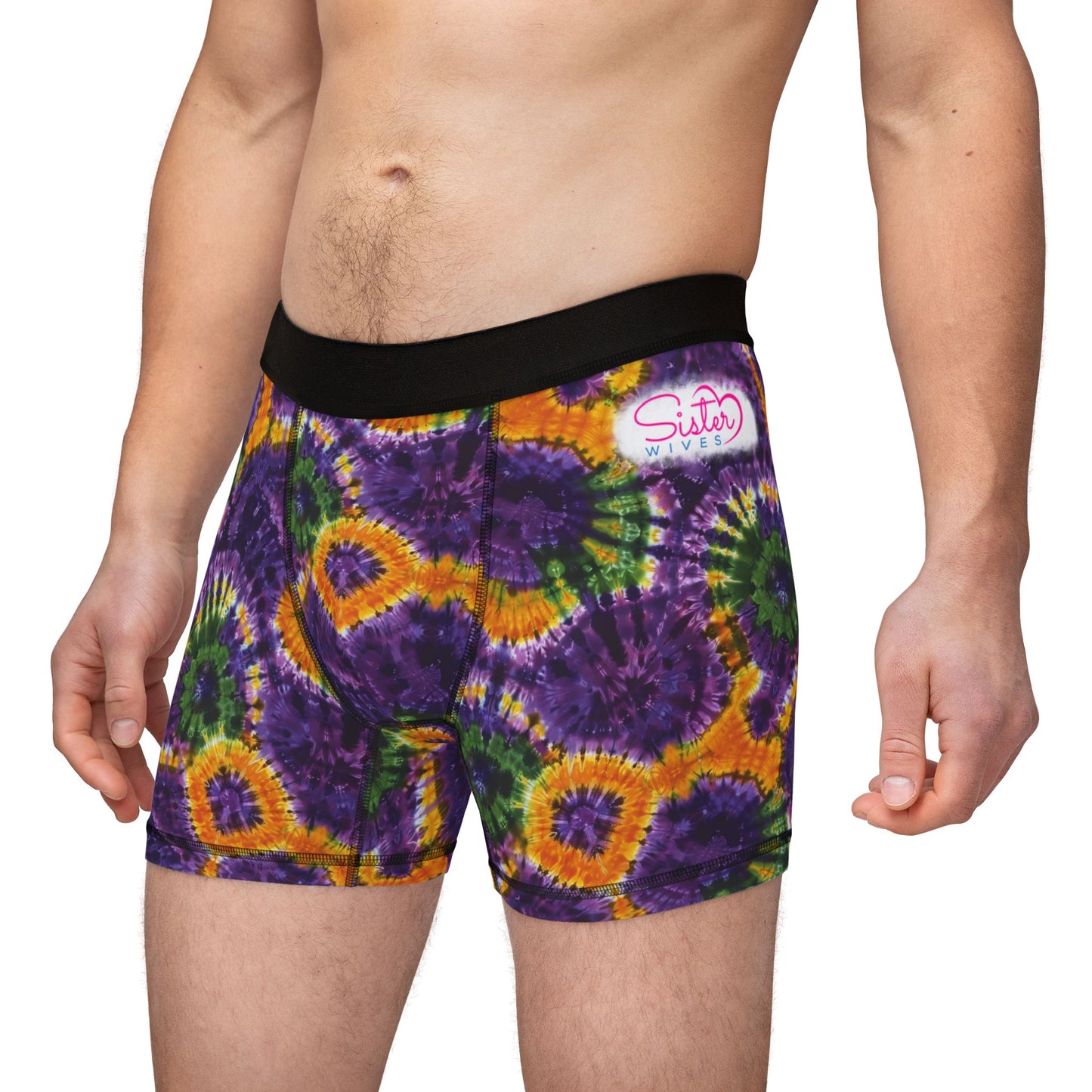 Mardi Gras Tie-Dye Men’s Boxer Briefs | Polyamory ENM Pride Underwear | Ethical Non-Monogamy Lifestyle Boxers | Colorful Festival-Inspired Men’s Underwear