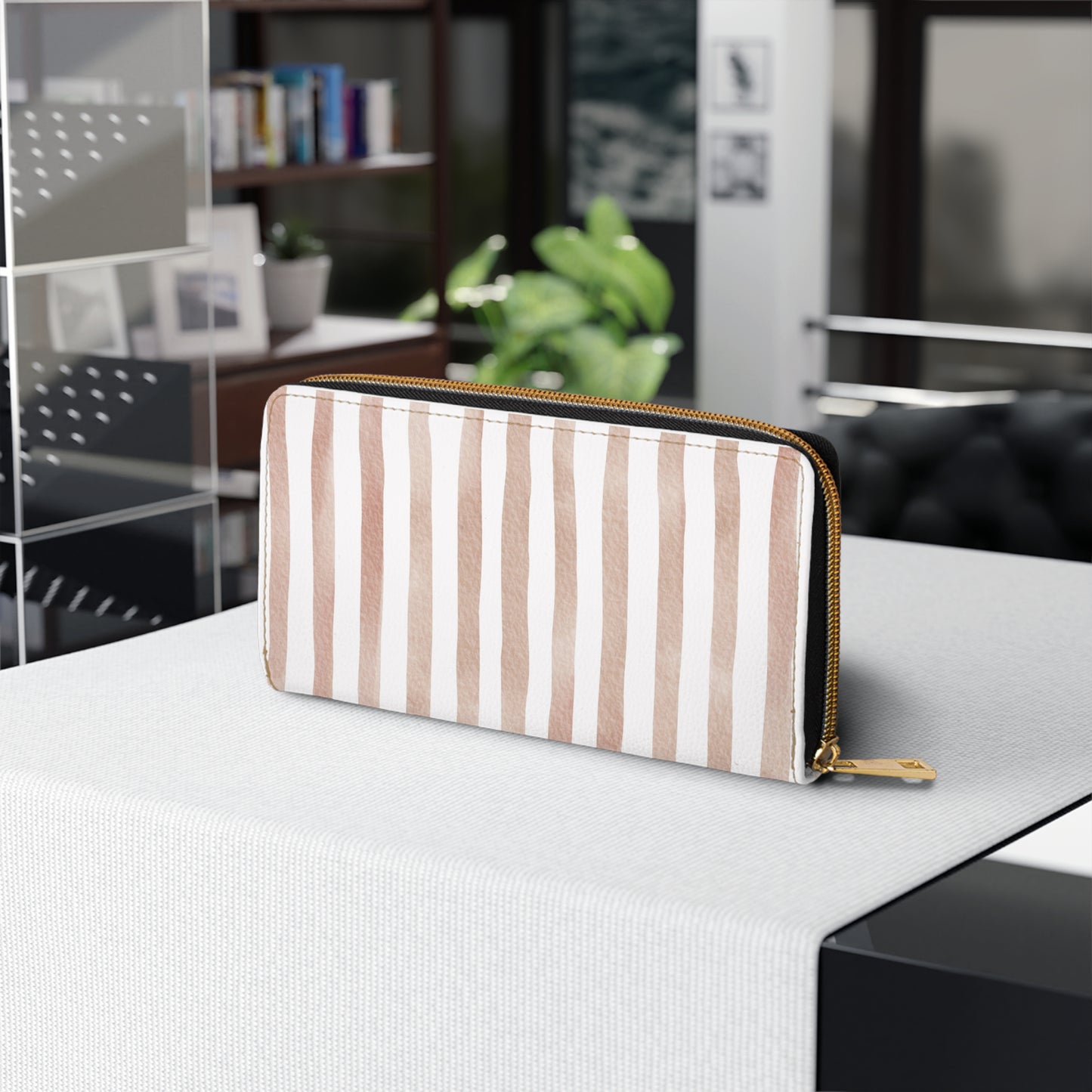 Stripe Zip Up Wallet – Polyamory Sisterwives ENM Friendly Wallet | Swinger Lifestyle Accessory | Minimalist Blush Stripe Zipper Wallet