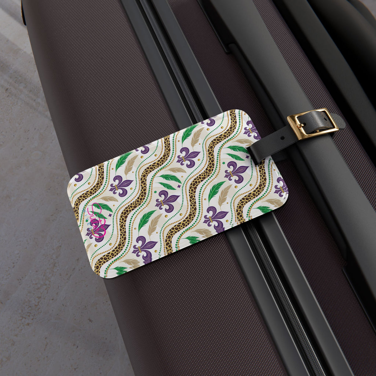 Mardi Gras Leopard Print Luggage Tag – Polyamory ENM Pride Travel Accessory, Colorful Acrylic Suitcase Tag