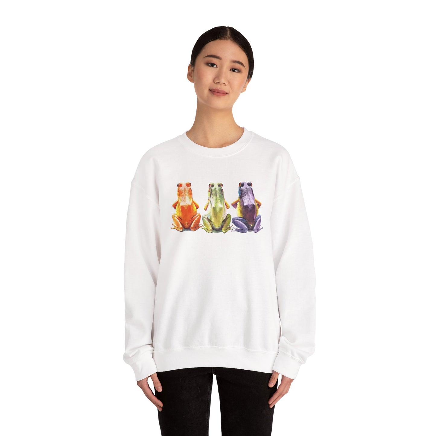Three Frogs Crewneck Sweatshirt | Chosen Family Symbol Pullover | Polyamory & ENM Cozy Apparel | Whimsical Nature Graphic Sweatshirt