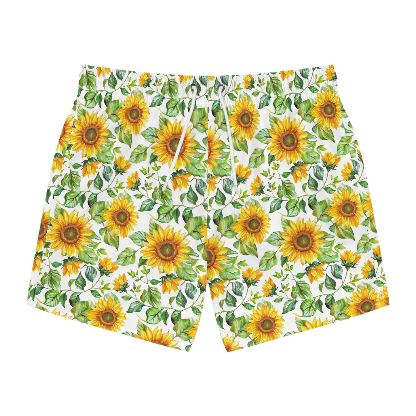 Men’s Sunflower & Daisy Swim Trunks – Bright Floral Summer Swim Shorts, ENM Polyamory Friendly Beach Board Shorts, Fast-Dry