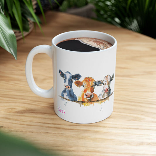 Three Cows Mug | Chosen Family Coffee Cup | Polyamory & Sisterwives Symbol Mug | Ethical Non-Monogamy Gift | Cozy Farmhouse Ceramic Mug