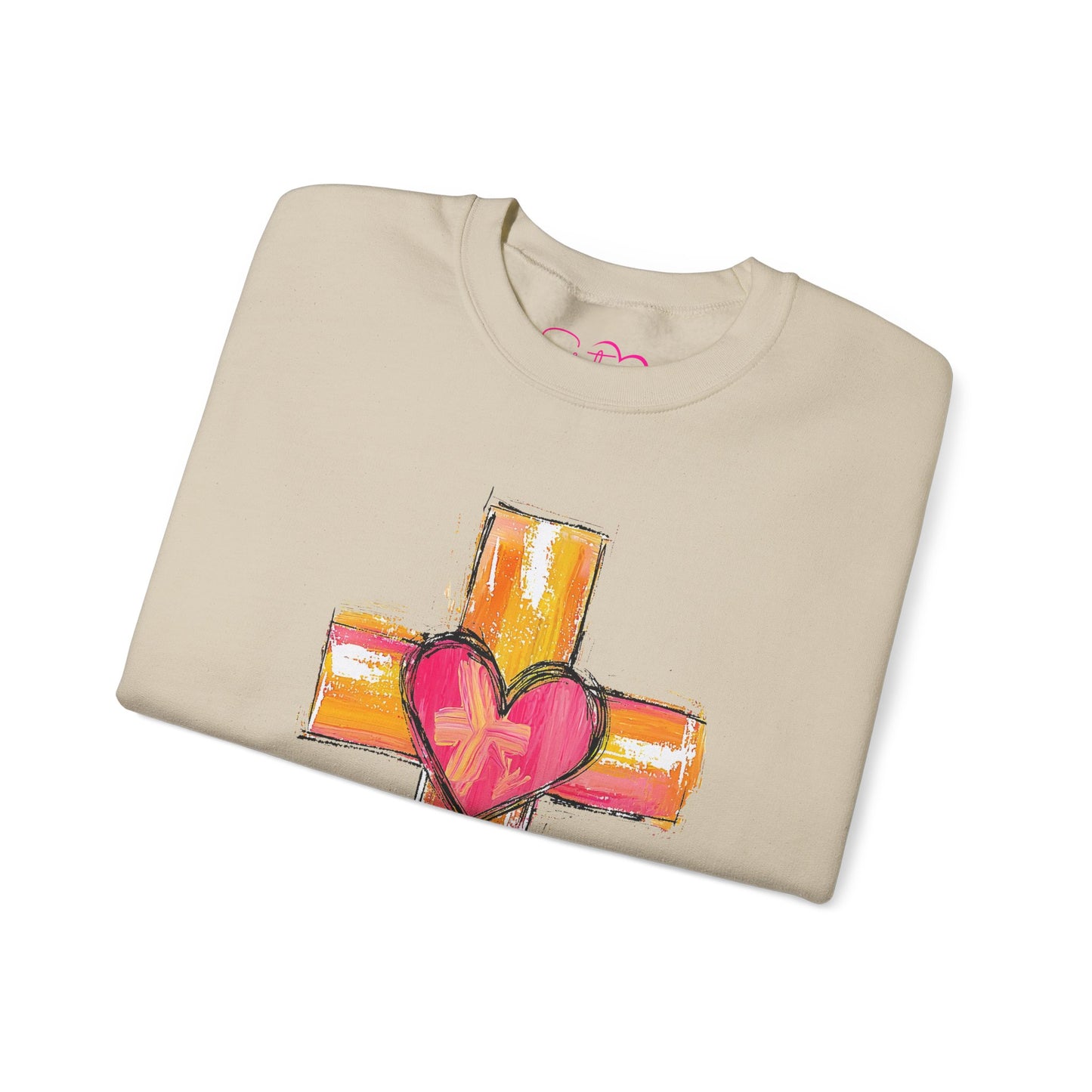 Cross with Heart Crewneck Sweatshirt | Love-Centered Faith Pullover | Inclusive Christian Apparel | Cozy Spiritual Sweatshirt