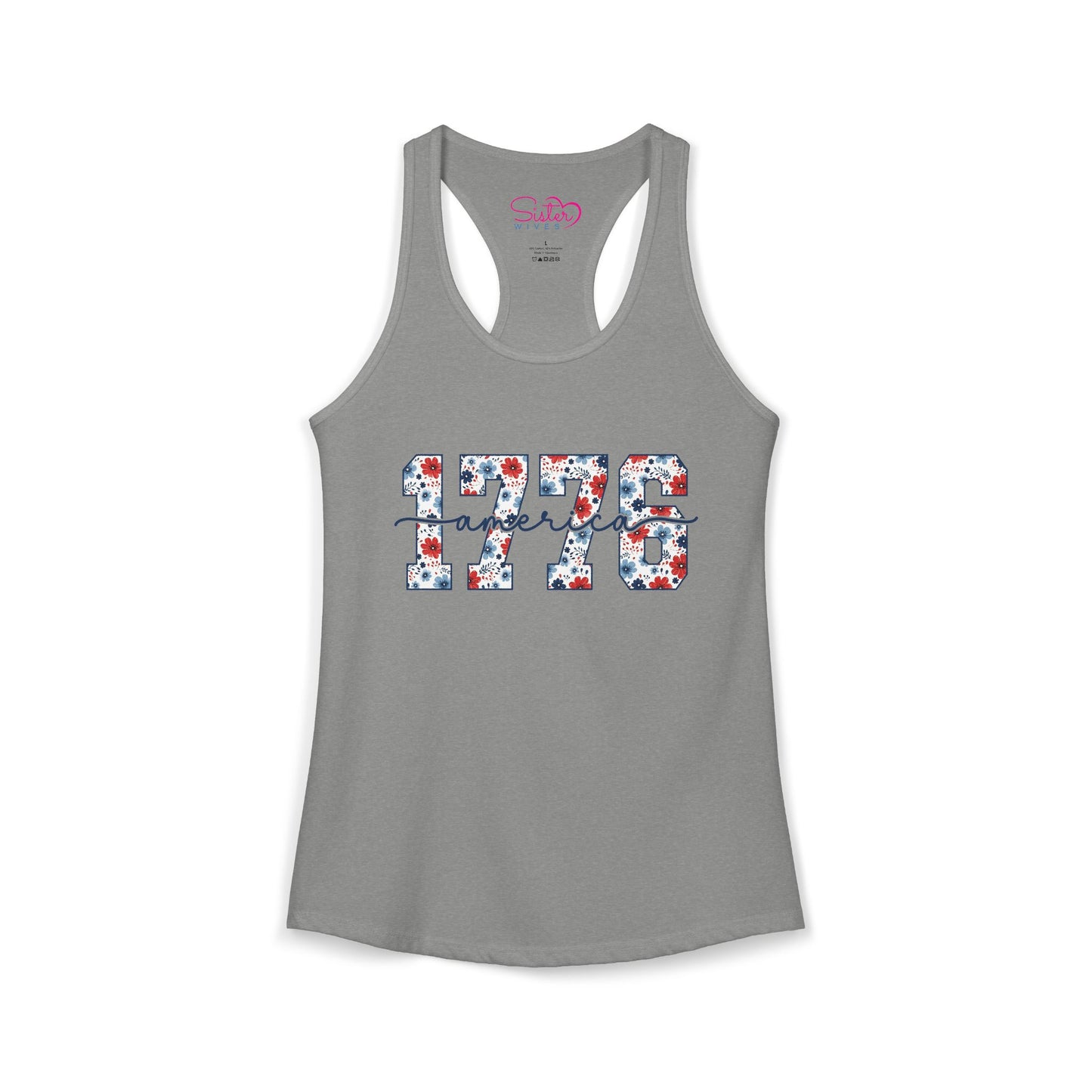 USA Floral Racerback Tank – Patriotic Flower Tank Top | Fourth of July Shirt | Summer USA Graphic Tank