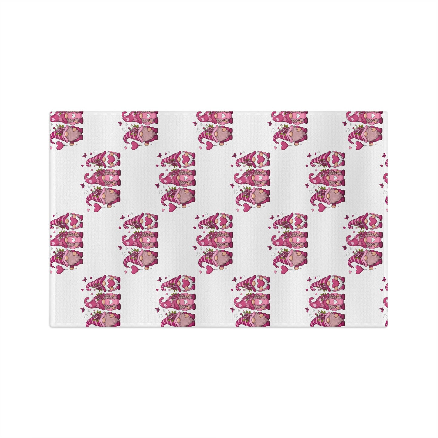 Pink Gnome Throuple Tea Towel | Polyamory Chosen Family Kitchen Towel | Cute Valentine Gnome Microfiber Dish Towel