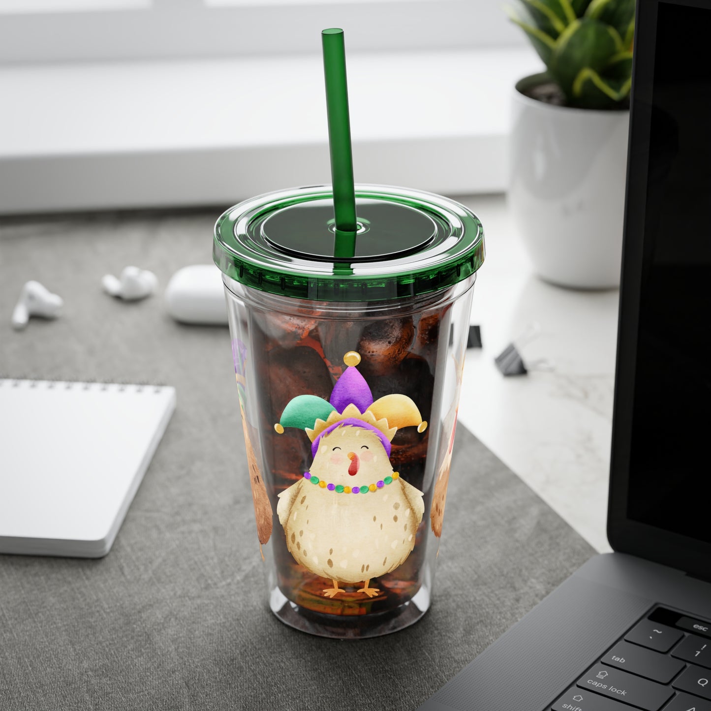 Mardi Gras Chicken 16oz Sunsplash Tumbler | Funny Farm Chicken Drink Cup | Cajun Mardi Gras Drinkware | Colorful Chicken Lover Gift | Farmhouse Humor Tumbler