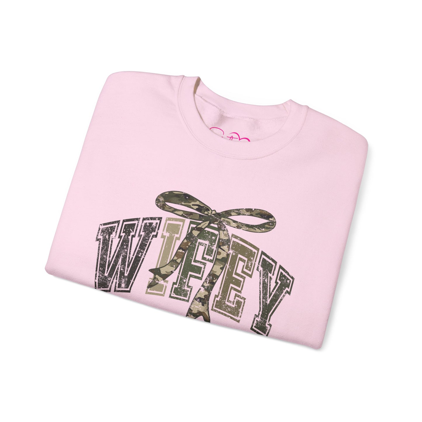 Wifey Sweatshirt with Camo Bow | Sister Wife Crewneck | Polyamory & ENM Lifestyle Apparel | Cozy Unisex Wifey Pullover