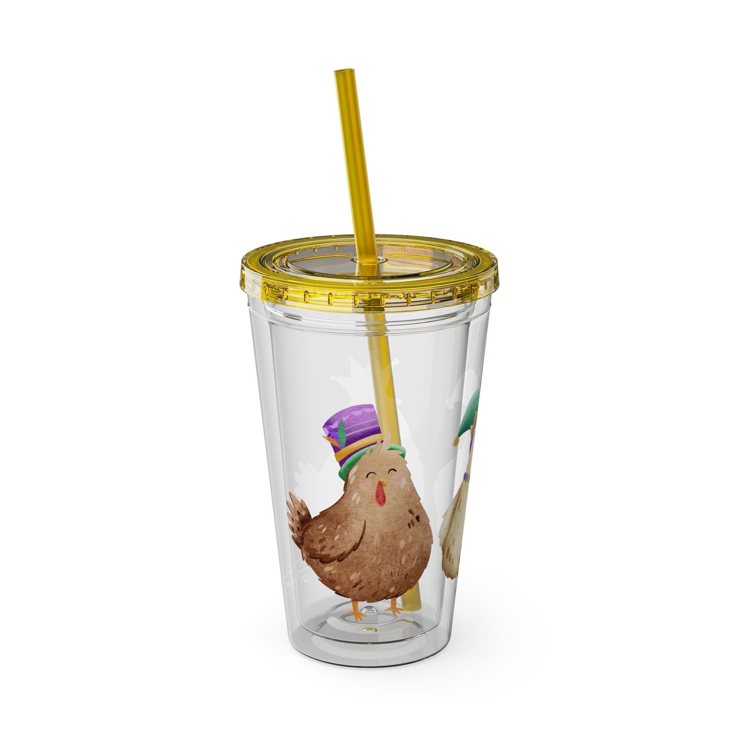 Mardi Gras Chicken 16oz Sunsplash Tumbler | Funny Farm Chicken Drink Cup | Cajun Mardi Gras Drinkware | Colorful Chicken Lover Gift | Farmhouse Humor Tumbler