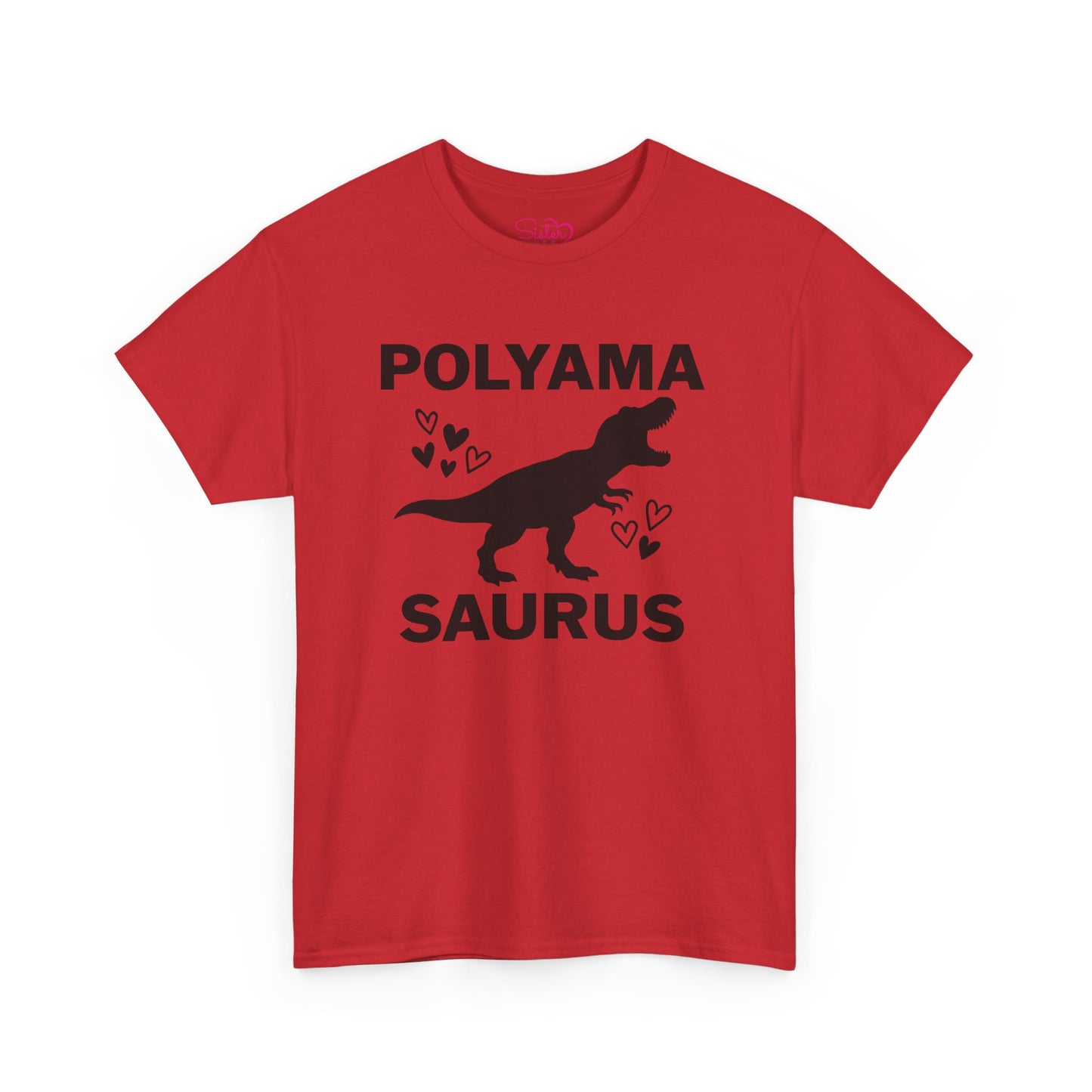Polyama Saurus Dinosaur Polyamorous Funny Unisex Heavy Cotton Tee - Fun Dinosaur Shirt for Adults, Gift for Birthdays, Parties, Family Outings, Casual Wear