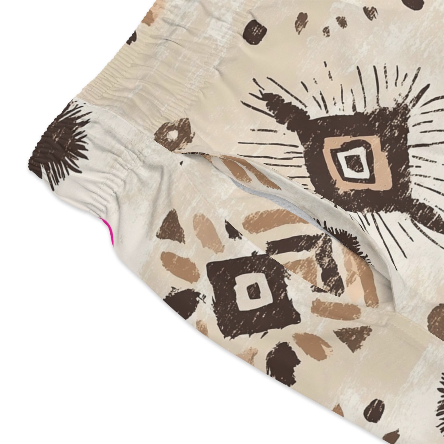 Men’s Boho Abstract Swim Trunks – Neutral Earth Tone Boardshorts | Modern Minimalist Swimwear | Fast-Dry Men’s Swim Shorts