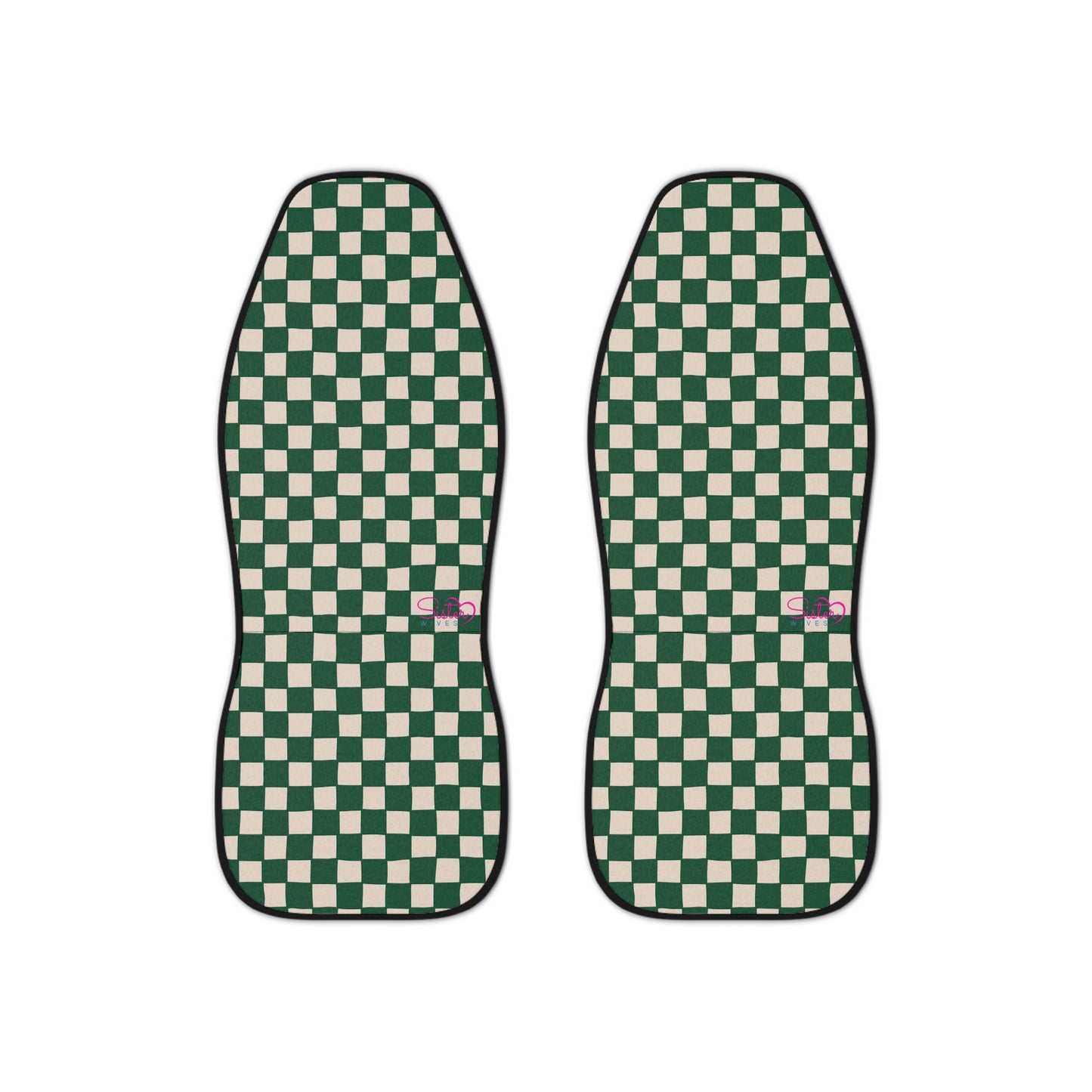 Green Checkerboard Car Seat Covers | Retro Checkered Auto Decor | Modern Boho Seat Covers | Polyamory & ENM Friendly