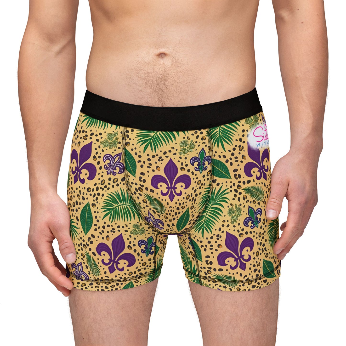 Mardi Gras Cheetah Print Men’s Boxer Briefs | Polyamory ENM Pride Underwear, Matching Couples Underwear