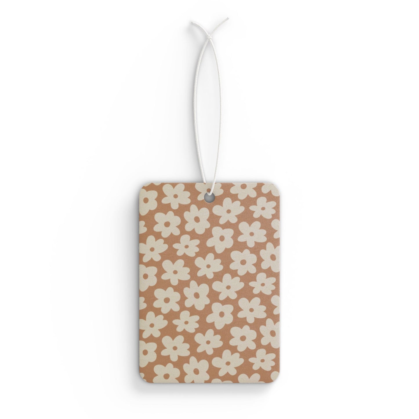 Brown Retro Floral Car Air Freshener – Cute Daisy Aesthetic Hanging Diffuser | Pine, New Car & Black Ice Scents