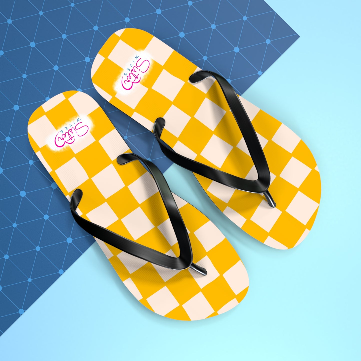 Yellow Checkered Flip Flops | Lightweight Summer Sandals for Travel & Vacation