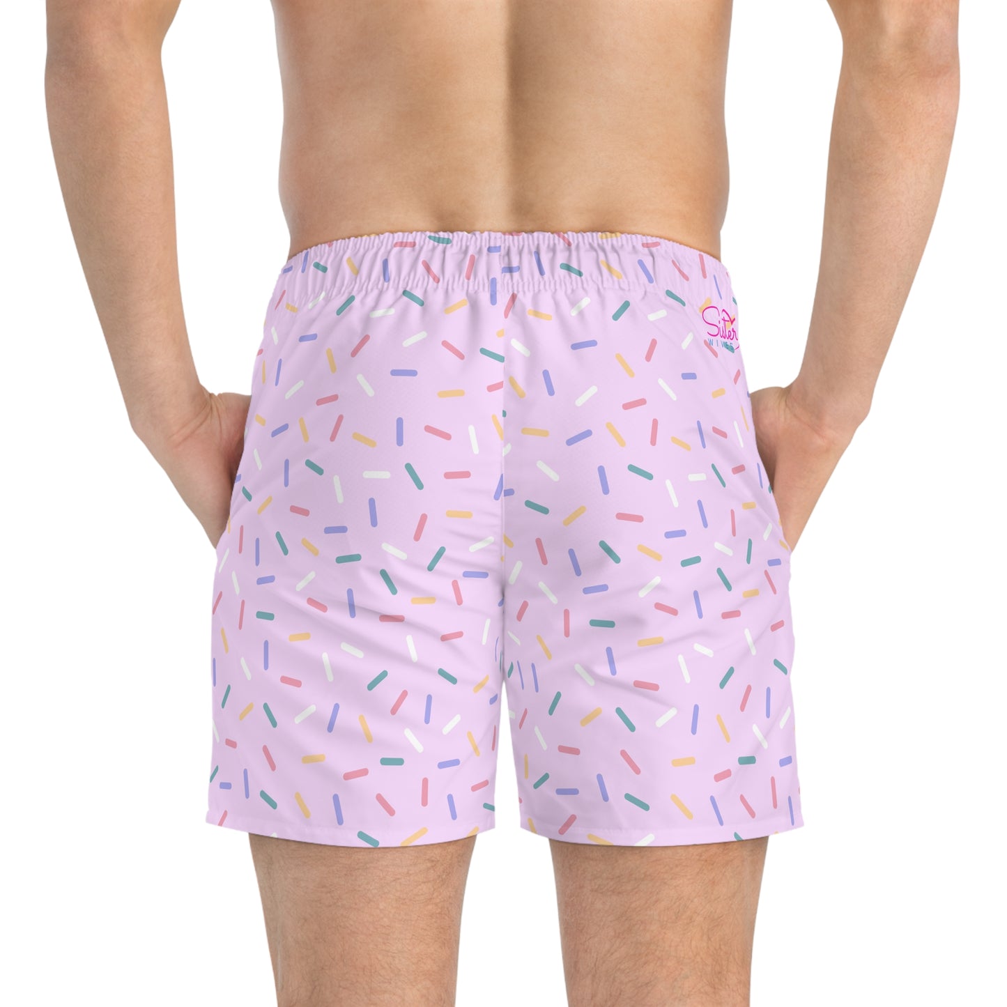 Men’s Rainbow Sprinkle Swim Trunks – Pastel Confetti Summer Swim Shorts, Fun Pool & Beach Board Shorts, Fast-Dry AOP Trunks