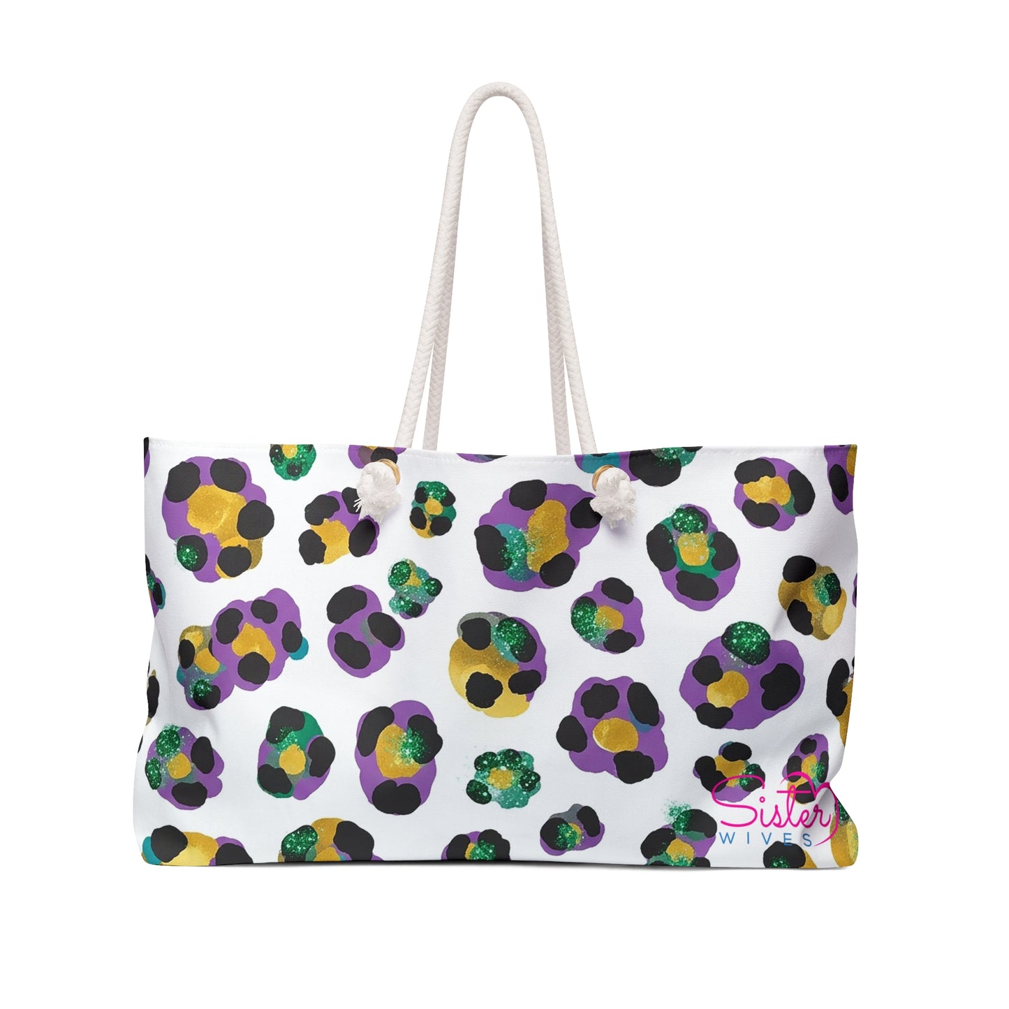 Mardi Gras Cheetah Print Weekender Bag | Polyamory ENM Friendly Travel Tote | Matching Couple & Throuple Overnight Bag | Festival & Cruise Carryall