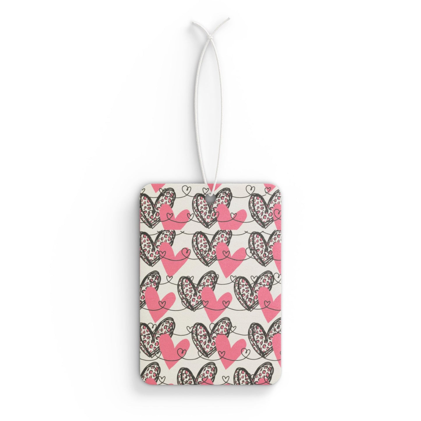 Heart Aesthetic Car Air Freshener – Pink & Black Doodle Love Hanging Diffuser | Pine, New Car & Black Ice Scents
