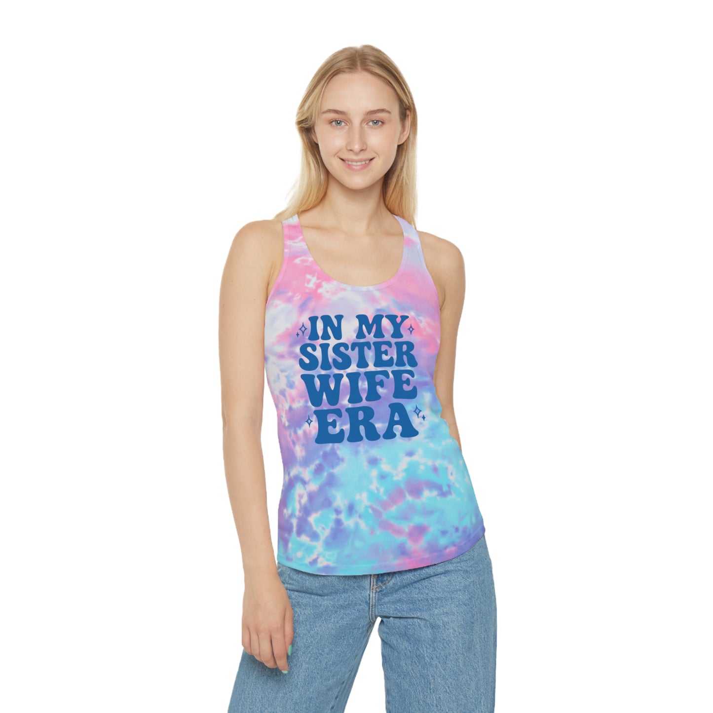 Blue In My Sisterwife Era Tie-Dye Tank Top, Summer Casual Wear, Graphic Tee for Bachelorette, Birthday Gift, Festival Style Top, SisterWife Tank Top