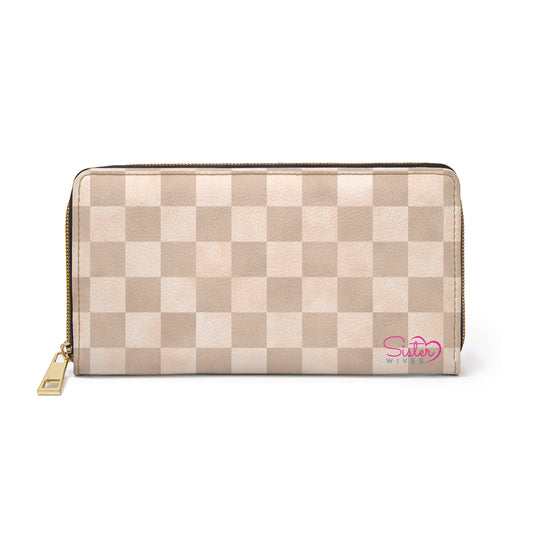 Checkered Neutral Zipper Wallet | Polyamory Friendly Accessory | ENM Lifestyle Wallet | Inclusive Chosen Family Gift | Colorful Retro Checker Wallet