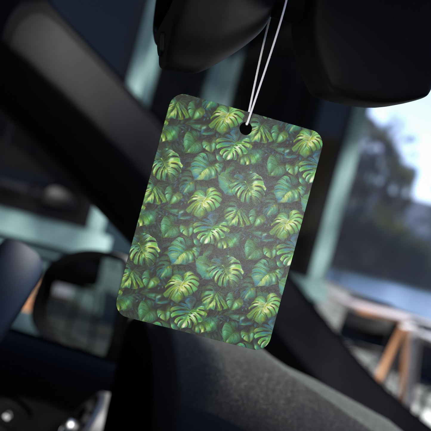 Tropical Leaf Car Air Freshener – Green Jungle Aesthetic Hanging Diffuser | Pine, New Car & Black Ice Scents