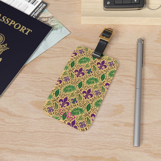 Mardi Gras Leopard Print Luggage Tag – Polyamory ENM Pride Travel Accessory, Colorful Acrylic Suitcase Tag